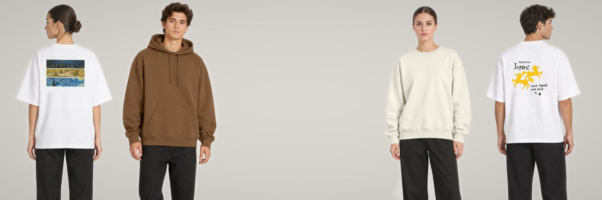 Tejj Wear oversize tişört, hoodie ve sweatshirt giyen modeller