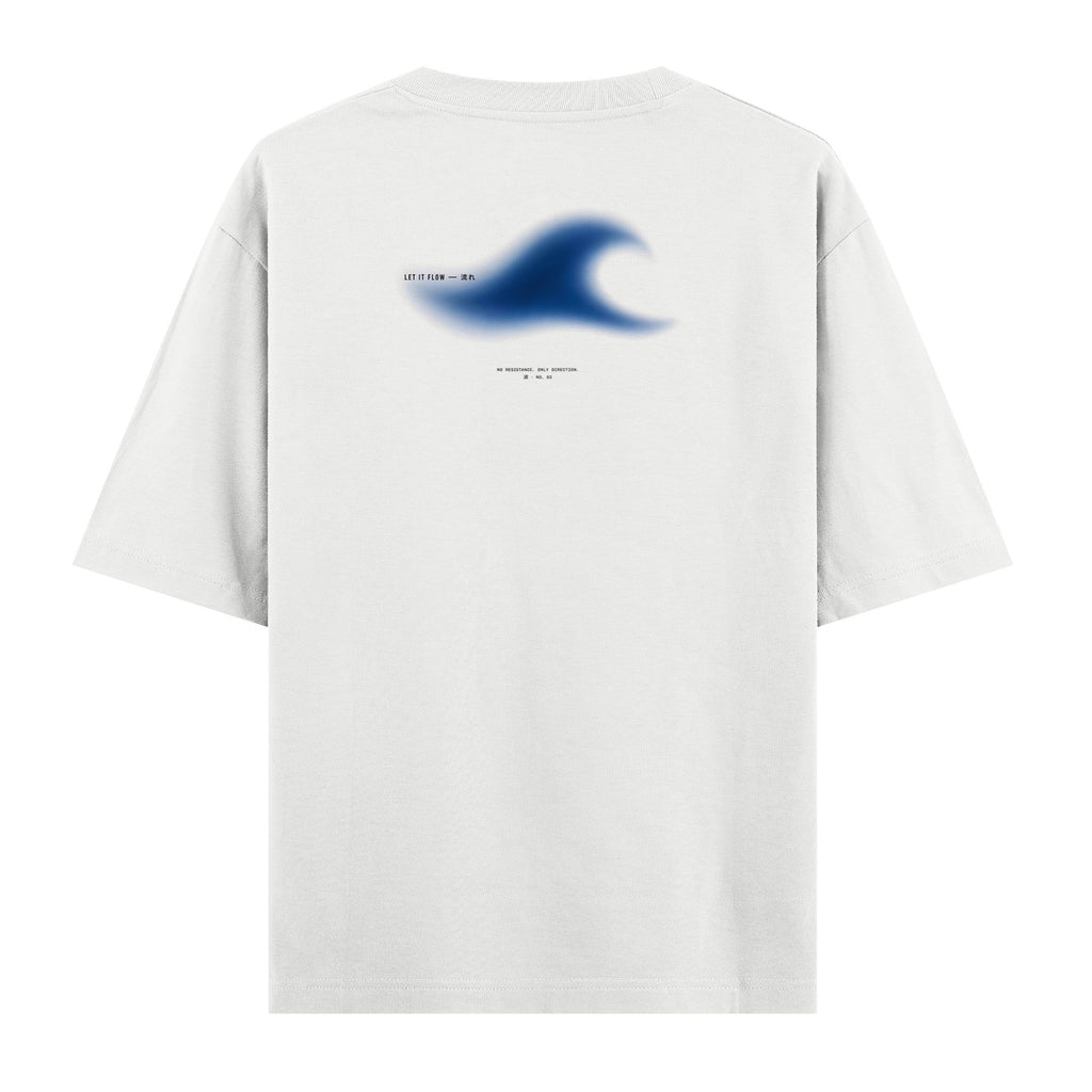 Let It Flow baskılı beyaz oversize tişört – sırt baskısı