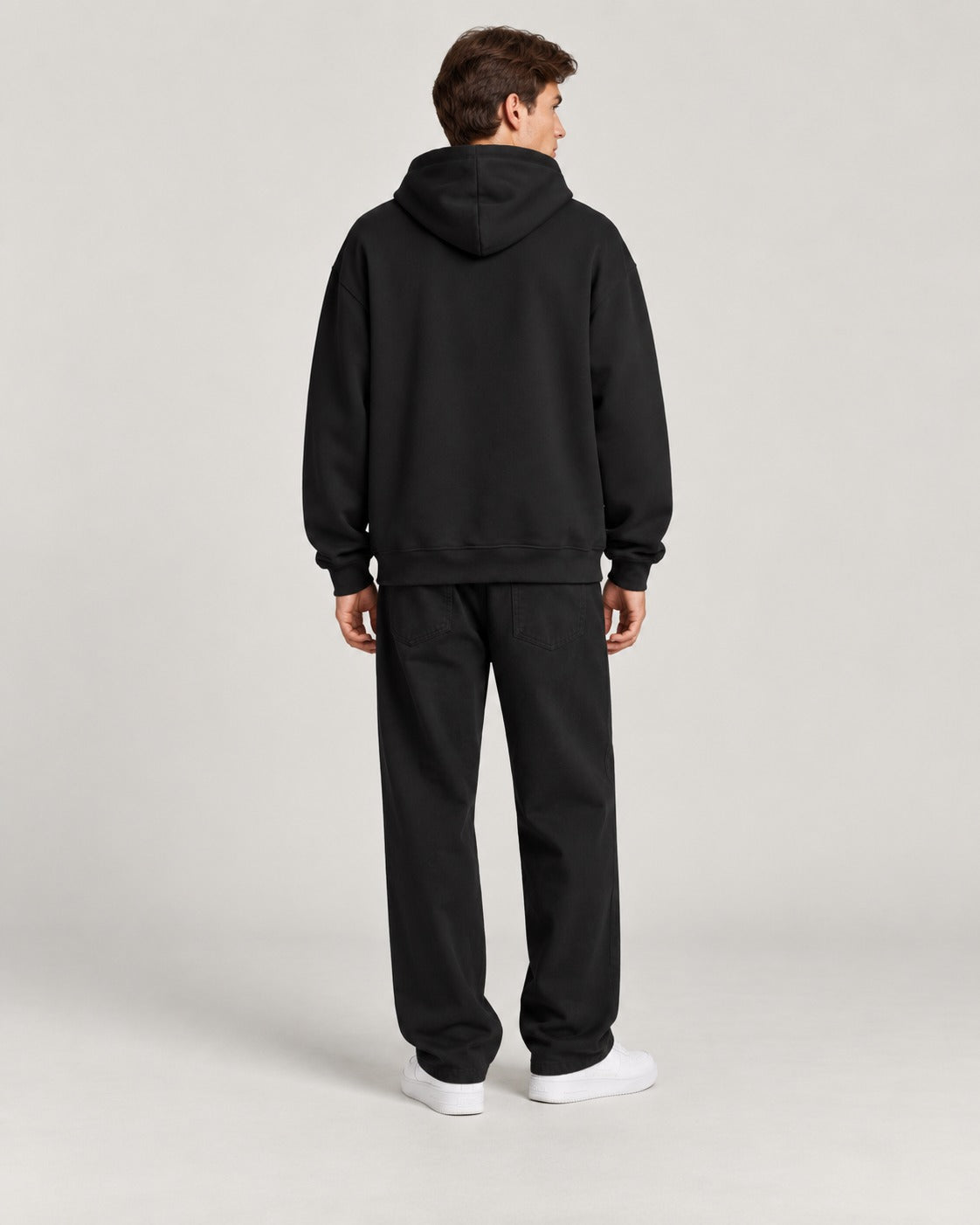 Siyah oversize hoodie - stüdyo, arkadan