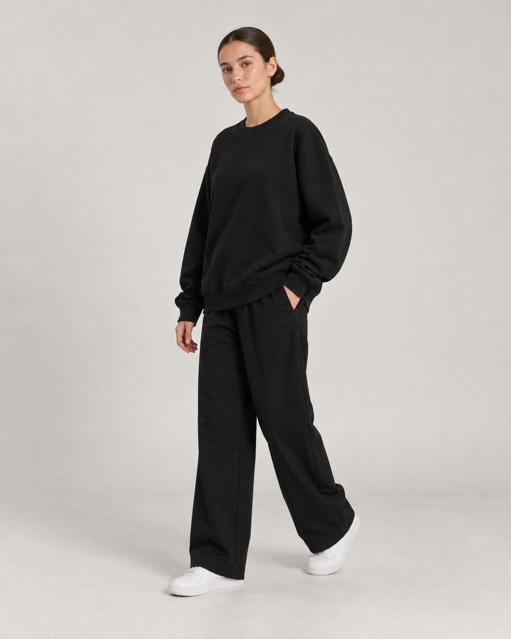 Siyah oversize sweatshirt - stüdyo, yandan
